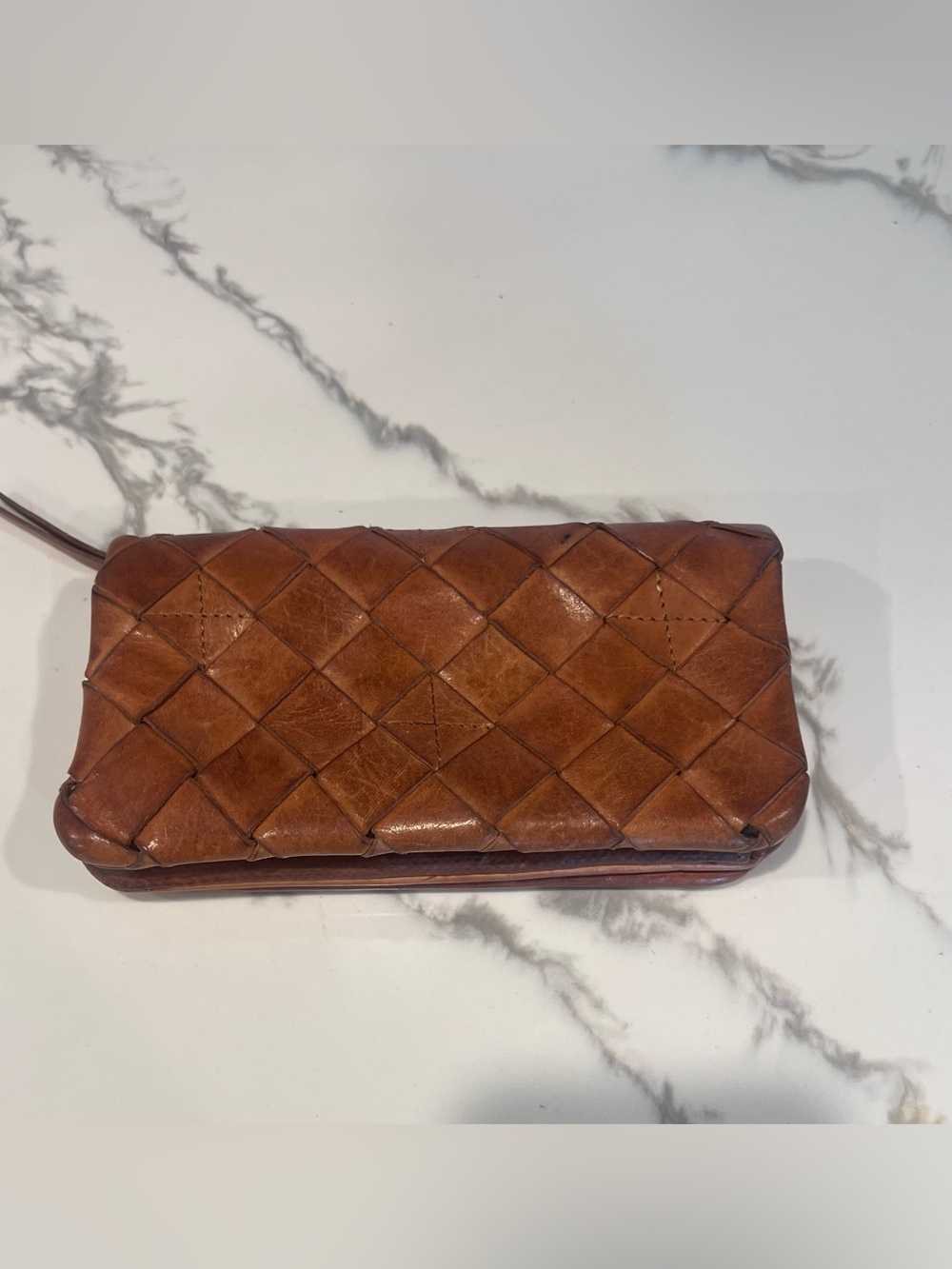 Vilenca Holland zip brown leather woven medallion western boho wallet clutch
